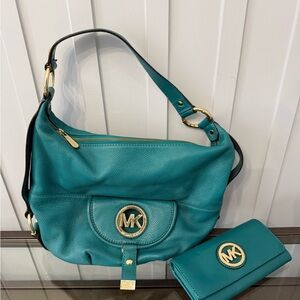 Michael Kors Turquoise Hobo Bag and Wallet Set